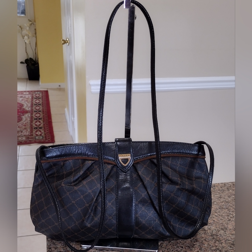 Bally Monogram Coated Canvas & Leather Shoulder Bag 12" X 7"